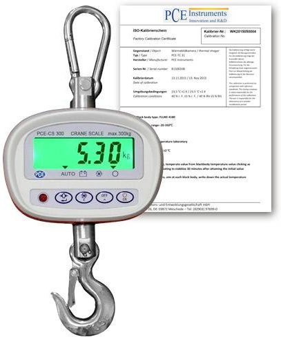 PCE Instruments PCE-CS 300-ICA Kranwaage in Silber, kalibriert nach ISO, Wägebereich bis max. 300 kg, Ablesbarkeit 50 g - Bild 1