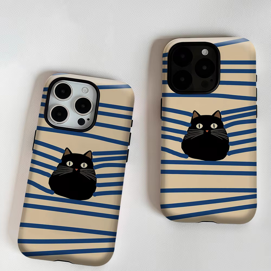 Aurea Case Matte Bumper MagSafe kompatible iPhone Hülle mit Spionierender Schwarzer Katze in Schwarz und Multicolour - Bild 5