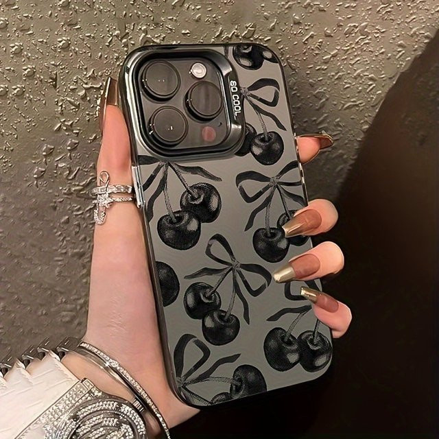 Apple Vitality Handyhülle aus galvanisiertem Laser-TPU mit Kirschmuster und schwarzer Schleife für iPhone 17 16 15 14 13 12 11 Pro Max Plus Mini und XS XR X 7 8 - Bild 1