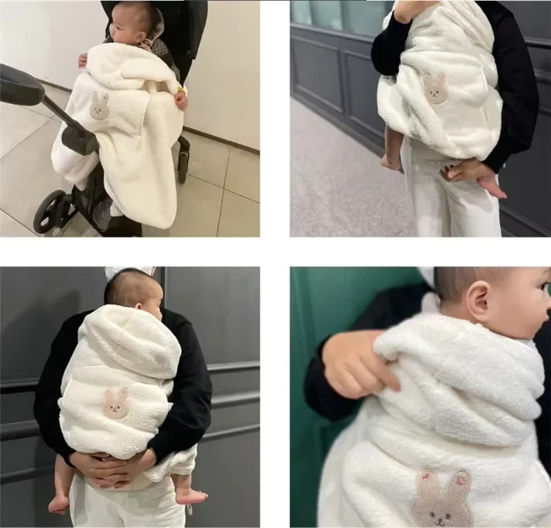 LuckyHui Baby Decke aus Flanell und Korallen-Fleece mit Bären-Design in Weiß, warme Winterdecke für Kinderwagen und Säuglinge - Bild 2