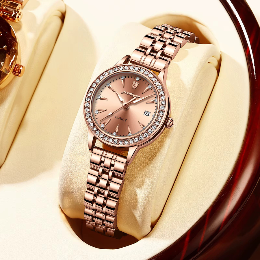 POEDAGAR Armbanduhr, Quarz, Edelstahl, Roségold, Diamantbesetzt, Damen - Bild 2