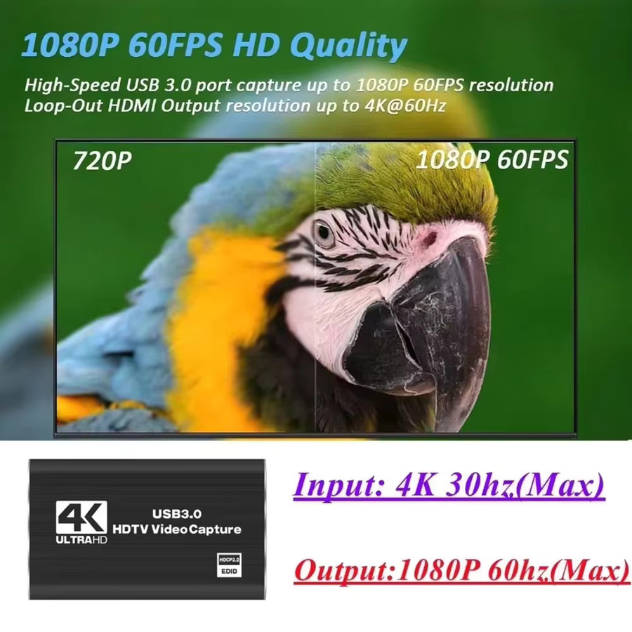 USB 3.0 Videoaufnahmekarte für 4K HDMI und 1080P 60FPS Live-Streaming in Schwarz - Bild 3