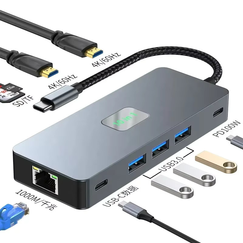 FC&EC 9-in-1 USB-C Dockingstation mit Dual HDMI 4K UHD Anschlüssen in Grau - Bild 2