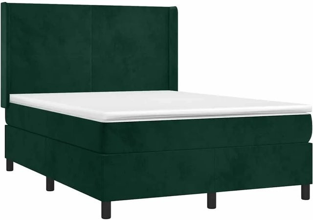 vidaXL Boxspringbett mit Matratze aus Samt in Dunkelgrün, B/T: 140 x 190 cm - Bild 1