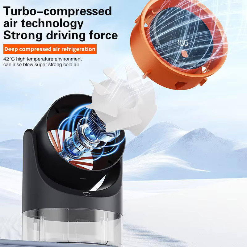TINSOL Mini-Elektroventilator mit Einloch-Nebelkühler und Luftbefeuchter in Schwarz mit 360 Grad Zirkulationsfunktion - Bild 2