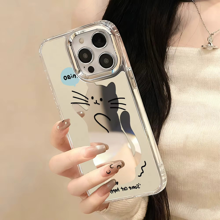 Handyhülle mit Make-up-Spiegel und Katzen-Design für iPhone 11 bis iPhone 17 Pro Max - Bild 5