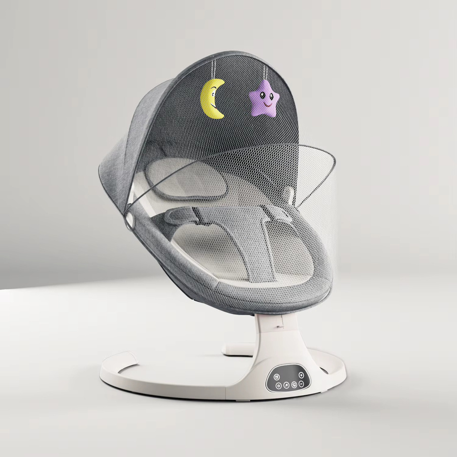 Elektrische Baby-Schaukelwippe von Magic ZC in Grau mit Bluetooth-Fernbedienung, Schlafmusik, 5 einstellbaren Bewegungsstufen und Timer sowie Verdunkelungsbaldachin - Bild 4