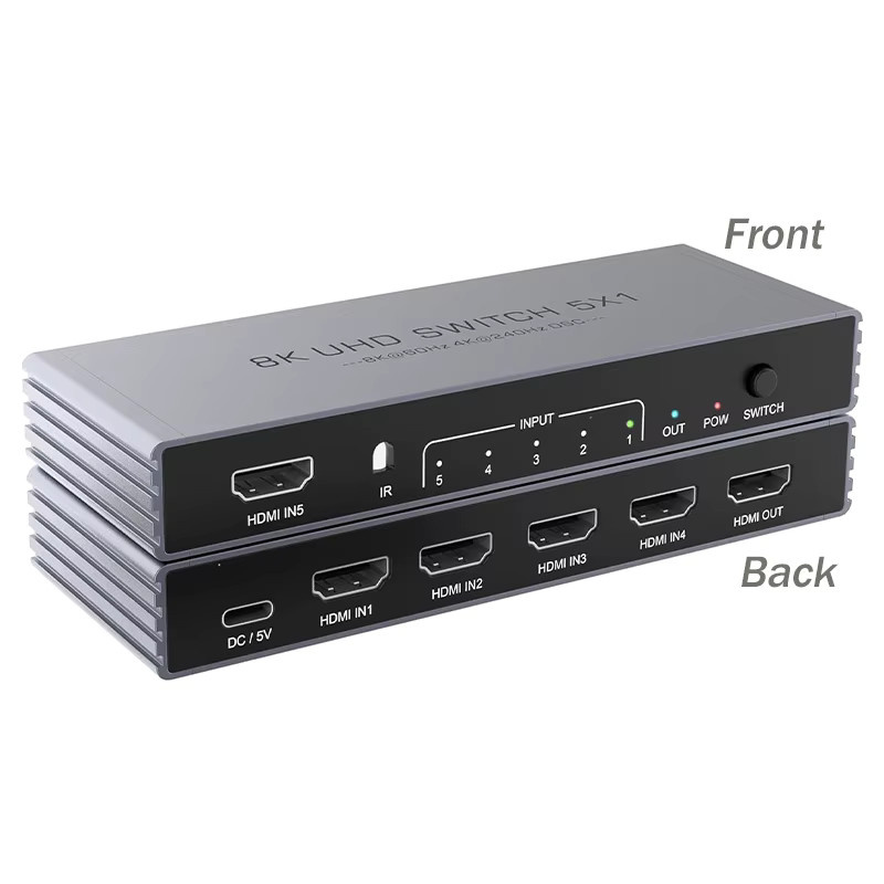 Konsenda HDMI-Switch 5 in 1 out mit Fernbedienung, 8K@60Hz und 4K@240Hz, 48 Gbit/s, unterstützt HDR10 und HDCP 2.3 - Bild 5