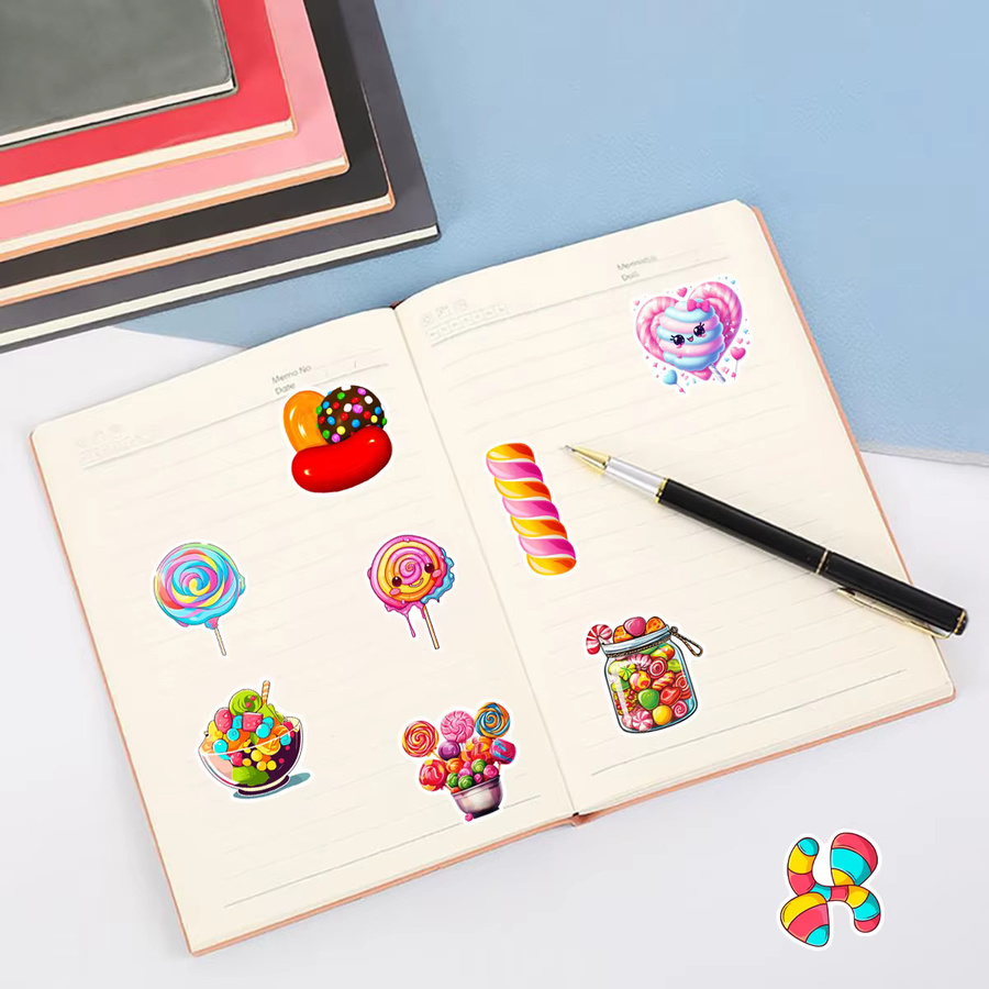 50 Stück wasserfeste Vinyl-Aufkleber mit Cartoon-Süßigkeiten-Lollipop-Motiv in Multicolour für Laptop, Skateboard und Gepäck - Bild 2