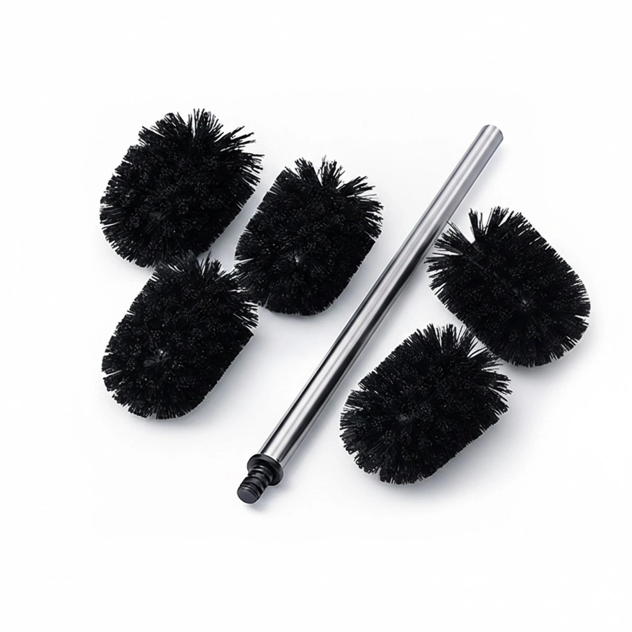 Relaxdays WC Bürste aus Edelstahl in Schwarz mit 5 Bürstenköpfen, Höhe: 35,5 cm, Durchmesser: 8 cm - Bild 2