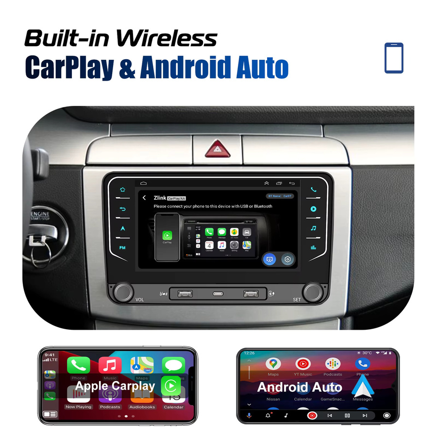 ESSGOO Android 14 Auto Stereo Radio mit 7 Zoll Display, 4 GB RAM + 64 GB Speicher, Carplay, GPS, Bluetooth und WiFi für VW Golf 5 6 Plus, Touran, Caddy, Jetta, Passat, Polo, T5, Rabbit in Schwarz - Bild 3