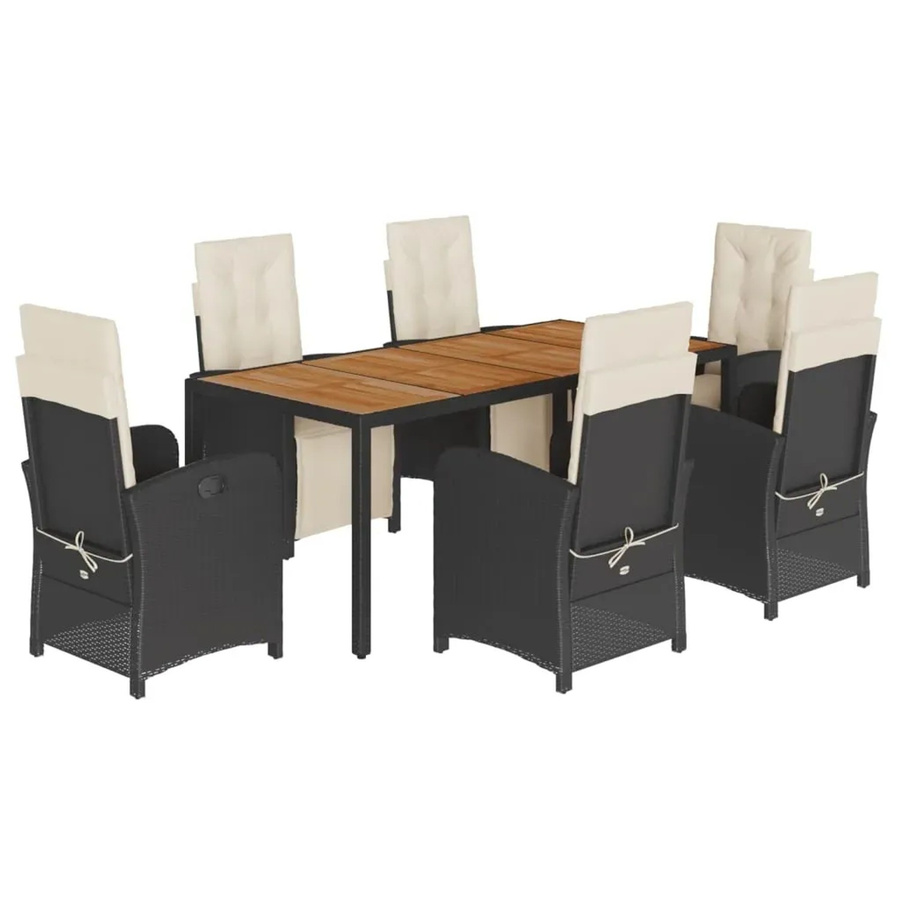 vidaXL 7-teilige Garten-Essgruppe aus Poly Rattan und Akazienholz in Schwarz mit Kissen - Bild 2