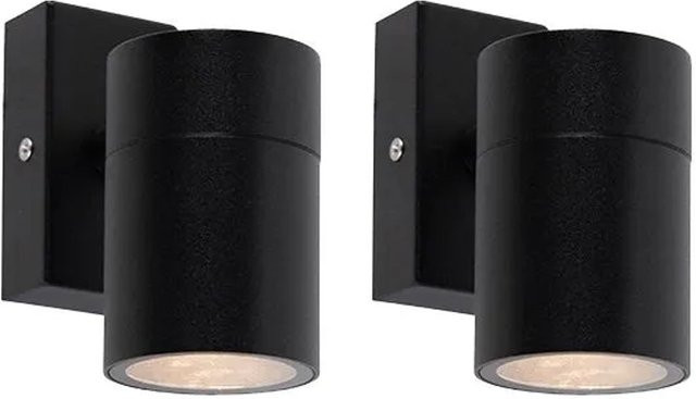 QAZQA 2er Set Außenwandleuchte Schwarz aus Edelstahl mit GU10 Fassung, dimmbar, IP44, modernes Design für Außenbereich und Badezimmer - Bild 1