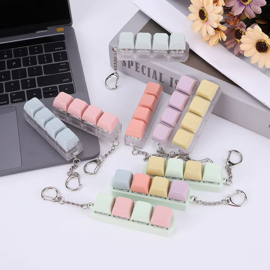 LAIMANEI Tastatur-Tastenkappen Fidget-Schlüsselanhänger in Gelb, 3 oder 5 Stück Set mit 4 Tasten als DIY-Dekompression und mechanisches Tastenkappen-Accessoire - Bild 2