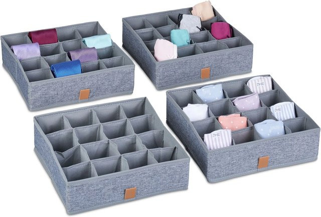 Relaxdays Unterwäsche Organizer 4er Set aus Stoff in Grau, faltbar, B/T/H: 29 x 29 x 9 cm - Bild 1