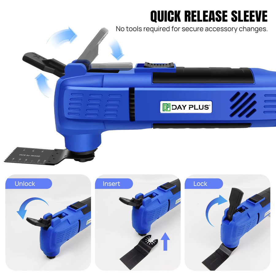 DayPlus Elektrisches Kabel-Multitool mit 3800 W und 22000 U/min, Oszillierendes Multi-Tool mit 3 Grad Oszillationswinkel zum Schneiden, Schleifen und Schaben - Bild 2