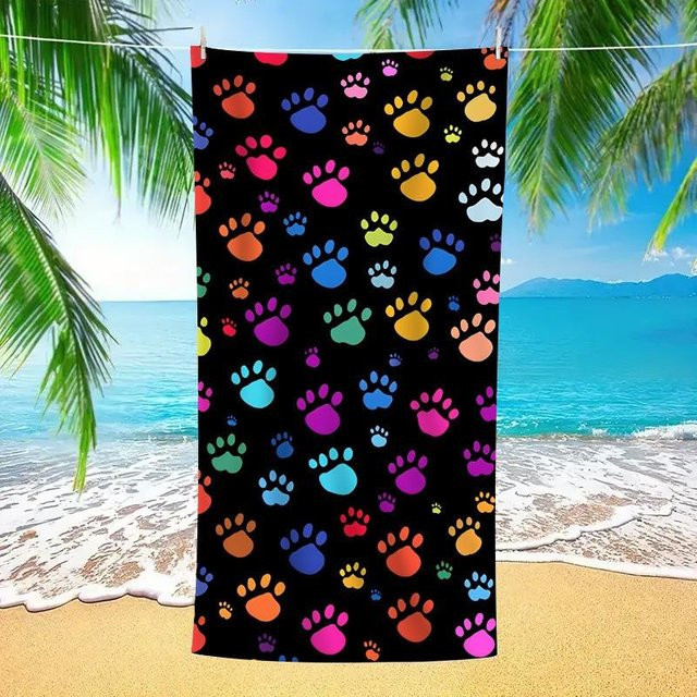 Strandtuch mit buntem Hunde-Pfotenabdruck von JMG Household Supplies, sandfrei, schnelltrocknend und saugfähig, B/B: 70 x 140 cm - Bild 1