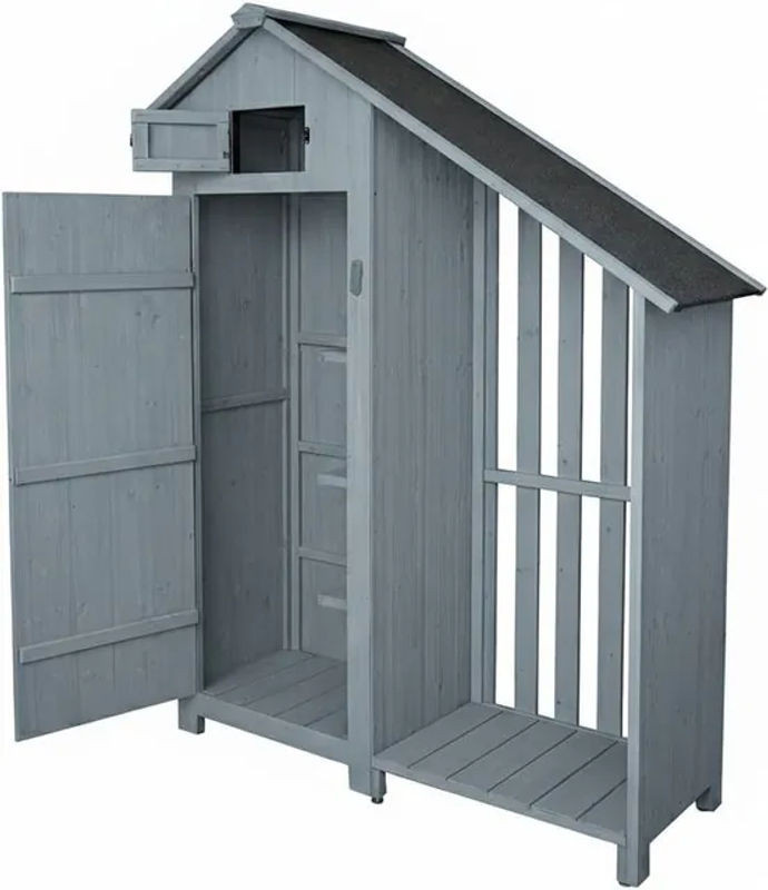 Prestige Home Living Outdoor Werkzeugschrank aus Holz mit Anbau in Grau, B/T/H: 131 x 54 x 180 cm - Bild 1