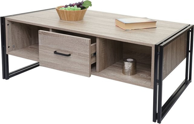 MCW Couchtisch A27b in Eiche-Optik mit 3D-Struktur und Metallgestell, B/T/H: 110 x 45 x 60 cm - Bild 1