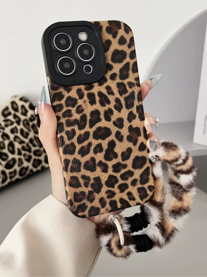 Stoßfeste Handyhülle aus PU-Leder mit Leopardenmuster und Plüsch-Lanyard für Apple iPhone 11 bis 17 Pro Max, Farbe: Multicolour - Bild 3