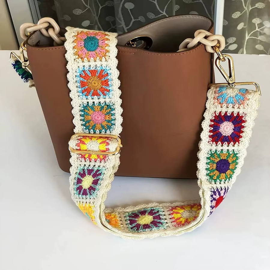 Taschenriemen Häkelblumen, breit, verstellbar, ethnisch bestickt - Bild 4