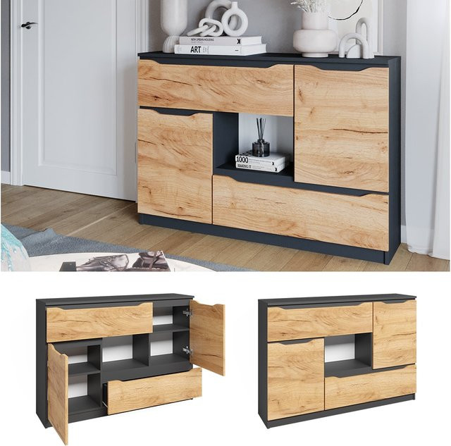 Vicco Sideboard Ruben Kommode in Anthrazit und Eiche, B/H: 120 x 84 cm - Bild 1