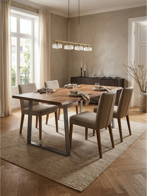 Esstisch aus Massivholz Akazie mit Metall-Trapezgestell von KADIMA DESIGN, Rechteckig, Braun, B/T/H: 180 x 90 x 76 cm - Bild 1