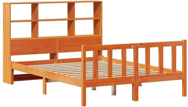 vidaXL Massivholzbett aus Kiefernholz mit Regal in Braun, Rustikaler Stil, B/T/H: 160 x 200 cm - Bild 1