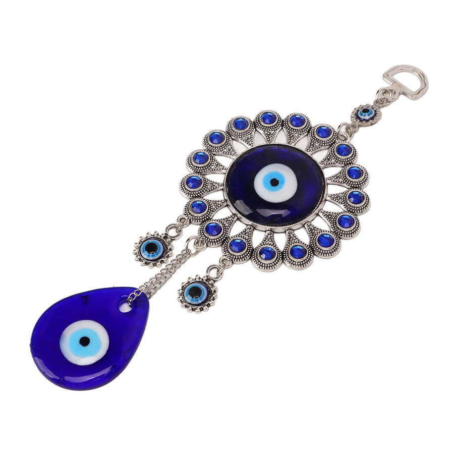 GoolRC Blaues Auge Hängeornament aus Glas und Metall in Blau und Silber, rundes orientalisches Amulett als Wanddekoration oder Anhänger - Bild 2