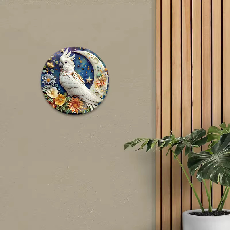 Potdemiel Aluminium-Wandkunstschild mit weißem Kakadu- und Blumenmuster, quadratisch, B/H: 20,32 x 20,32 cm - Bild 5