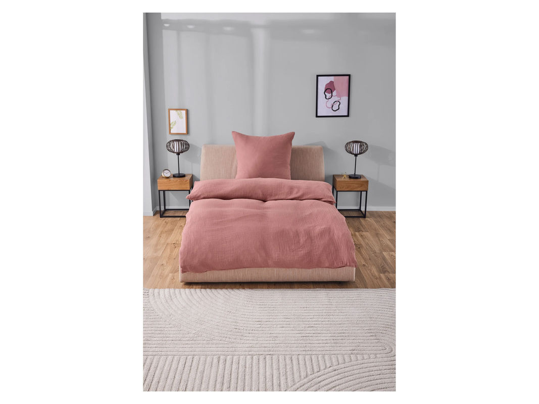 LIVARNO HOME Musselin-Bettwäsche aus Baumwolle, Pink, B/H: 155 x 220 cm und Kissenbezug 80 x 80 cm - Bild 2