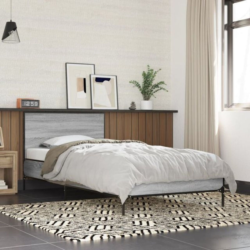Vidaxl Einzelbett Bettgestell Modern in Grau aus Holzwerkstoff und Metall B/H: 75 x 190 cm - Bild 1