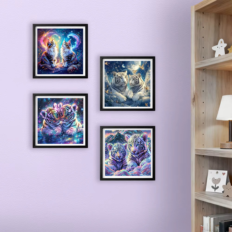 HUACAN Diamantmalerei Set Tiger Tier Motiv mit vollen runden Steinen in Multicolour, 4er Pack - Bild 2