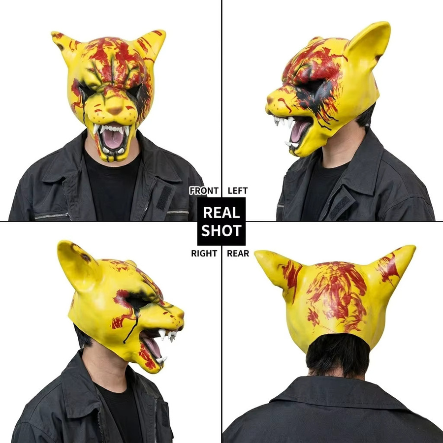 patygr Horror Blutige Tiger-Maske, Vollkopf-Latex-Tiermaske, Unisex - Bild 2