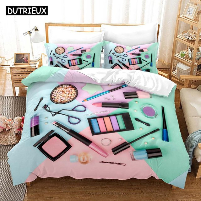 Luxus Bettwäscheset für Mädchen von Binchi Outdoor Product in Rosa und Multicolour mit grafischem Design, bestehend aus Bettbezug und Kissenbezug aus Mikrofaser, B/H: 135 x 200 cm - Bild 1