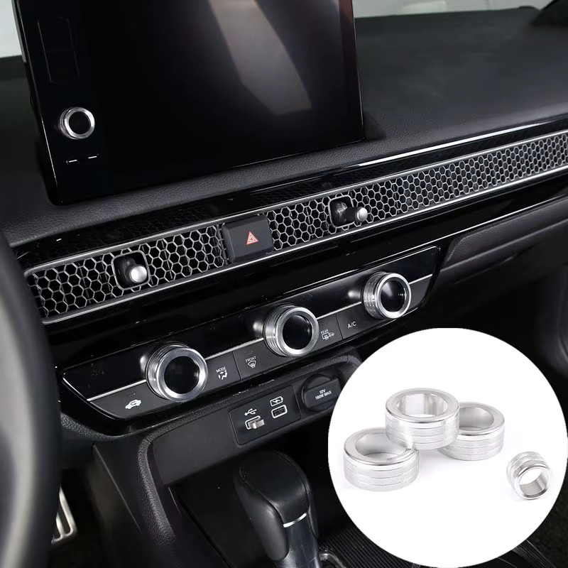 Suetlcoity Mittelkonsolen-Lautstärkeregler-Zierring aus Aluminiumlegierung für Honda CRV, Klimaanlagen-Drehknopf-Zierring Autozubehör - Bild 2
