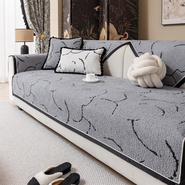Jacquard Kissenbezug mit verdickten Linien in Grau, Flauschiges Fleece-Material für Herbst und Winter, B/H: 45 x 45 cm - Bild 1