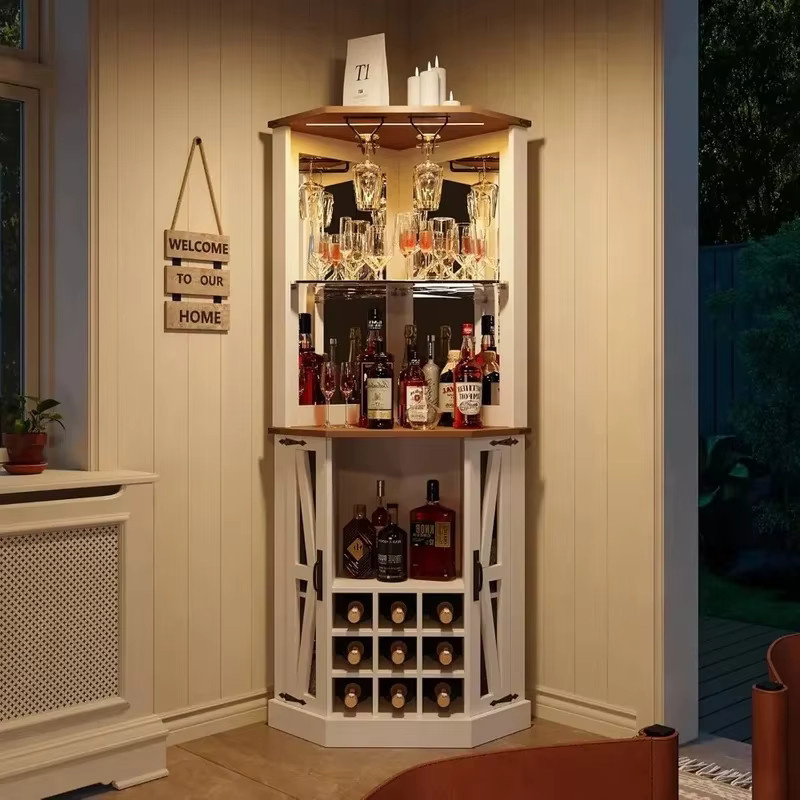 OUCEY Weinschrank in Weiß mit LED-Beleuchtung, Glashalterung und Glastüren, Höhe: 183 cm - Bild 2