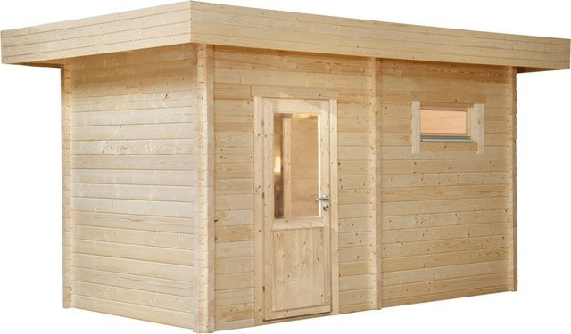 Gartensauna SANNE von Finnhaus Wolff aus Fichte mit Halbglastür und Flachdach - Bild 1