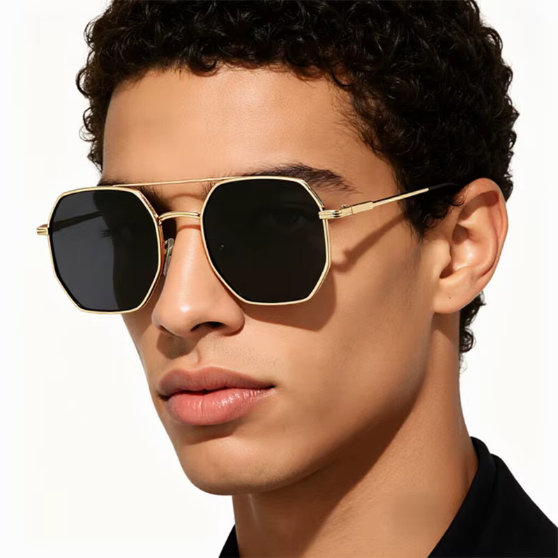 BOLGARENI Sonnenbrille, hexagonal, Vollrand, Metall, gold, Unisex - Bild 2