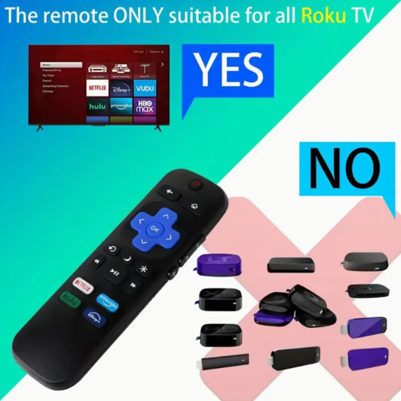 Ersatz-Fernbedienung kompatibel mit Roku TV, TCL, Hisense, Onn und Insignia, Farbe: Schwarz - Bild 2