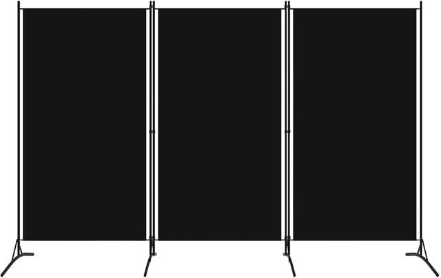 vidaXL 3-teiliger Raumteiler Schwarz aus Eisen und Polyester, B/H: 260 x 180 cm - Bild 1