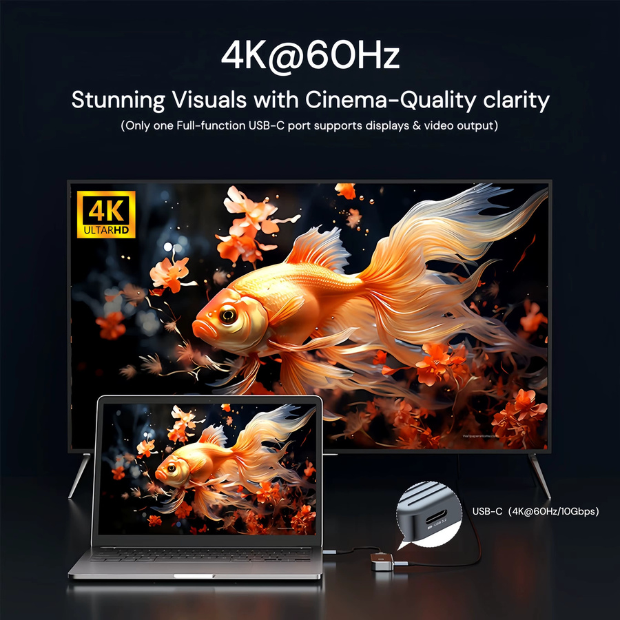 AVOXEN USB-C Hub in Silber mit 4K 60Hz Videoübertragung, PD 100W Power Delivery und 10Gbps Datenübertragung, Aluminium USB 3.2 Gen 2 Dockingstation und Typ-C Adapter - Bild 3