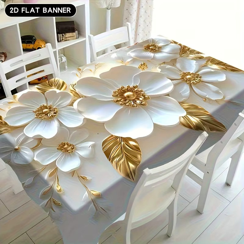 Elegante florale Polyester-Tischdecke in Silber und Weiß für Hochzeiten, Geburtstage und Partys, rechteckig - Bild 2