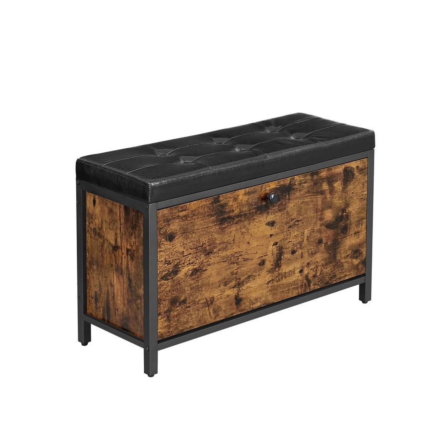 Vasagle Schuhbank im Industrie-Design mit Kunstleder in Braun-Schwarz, B/T/H: 80 x 30 x 51 cm - Bild 2