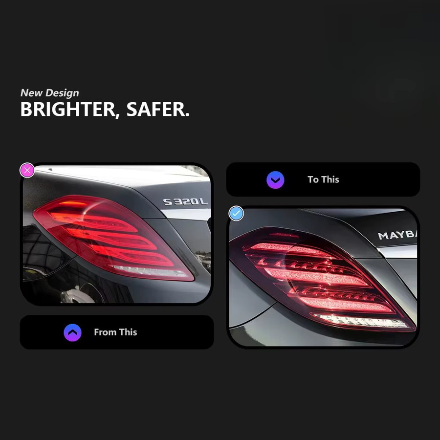 LED-Rücklicht in W223-Stil für Mercedes-Benz S-Klasse W222 (2013-2017) S350 S400 mit DRL und Brems-Blinkleuchten-Baugruppe von carinamoba in Rot - Bild 2
