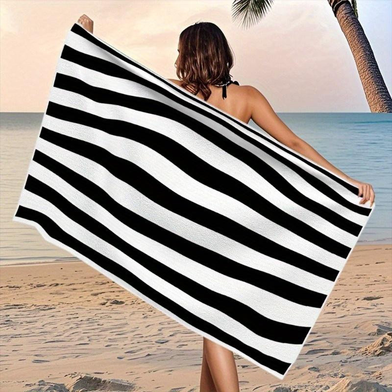 Dalangpa Schnelltrocknendes Handtuch Schwarz-Weiß Gestreift, hochsaugfähig für Schwimmen, Reisen, Yoga und Strand, B: 30 cm, H: 60 cm - Bild 3