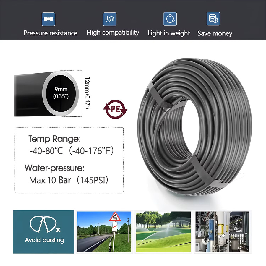 3/8 Zoll Bubbler Gartenbewässerungssystem mit 9/12 mm PE-Schlauch und einstellbarem 360 Grad Sprinkler-T-Stück für die Tropfbewässerung in Schwarz - Bild 5