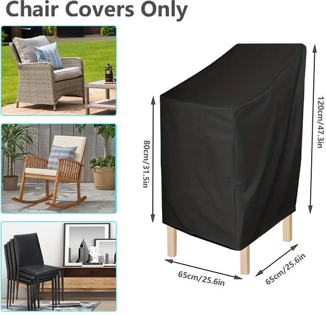 Huapate Gartenstuhl-Abdeckung aus Polyester, wasserdicht und UV-Schutz, Schwarz, H x B x T: 120 x 64 x 70 cm - Bild 1