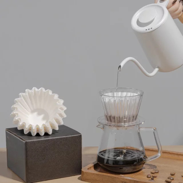 50 Stück Ouhoe Einweg Kaffee Filter aus Kraftpapier in Braun und Weiß für Handgebrühten Origami Tropfkaffee und Espresso - Bild 1